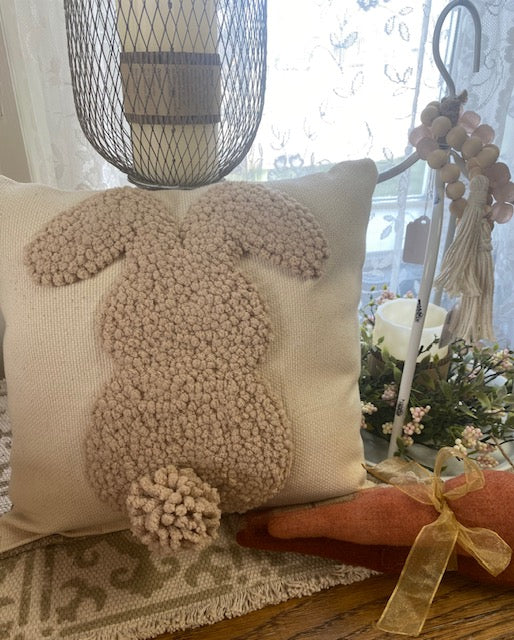 Handmade Punch Needle Bunny Pillow Shipped